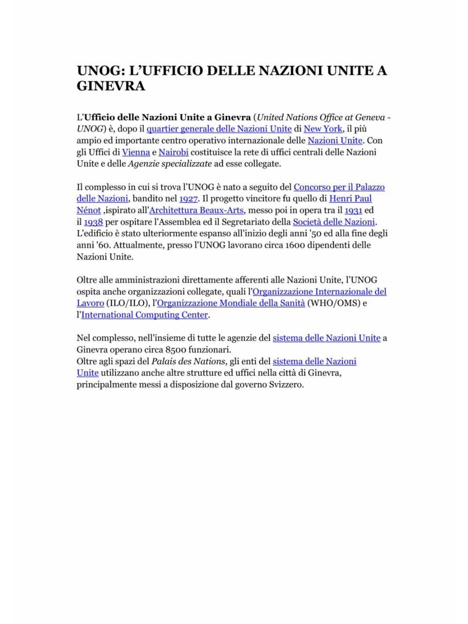 UNOG: l'Ufficio delle Nazioni Unite a Ginevra