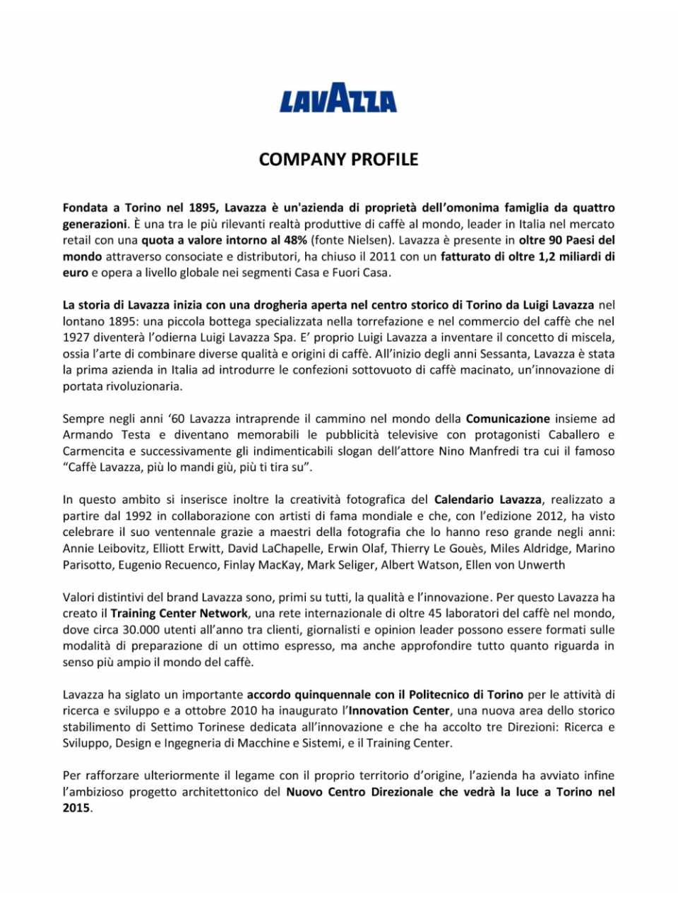 Lavazza: company profile