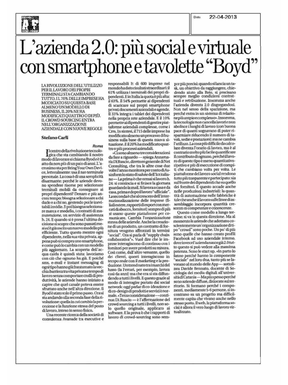 L'azienda 2,0: più sociale e virtuale con smartphone e tavolette
