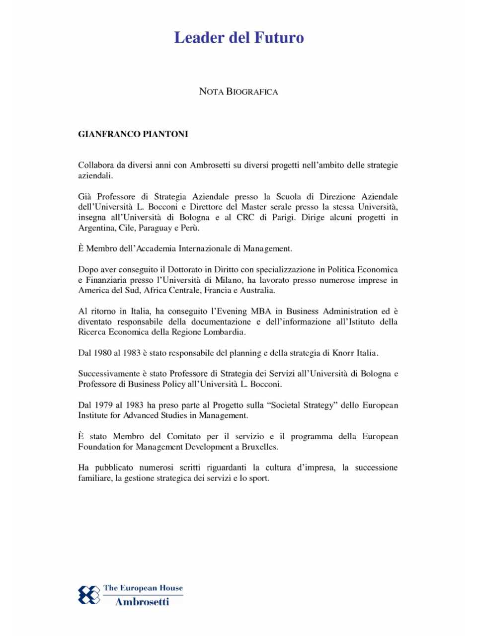 Nota biografica - Gianfranco Piantoni