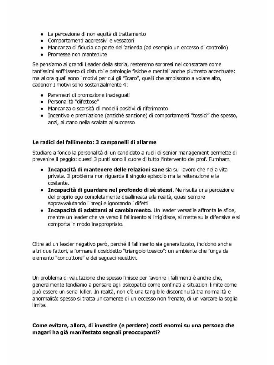 Perché i manager falliscono (e cosa fare per evitarlo) articolo di sintesi