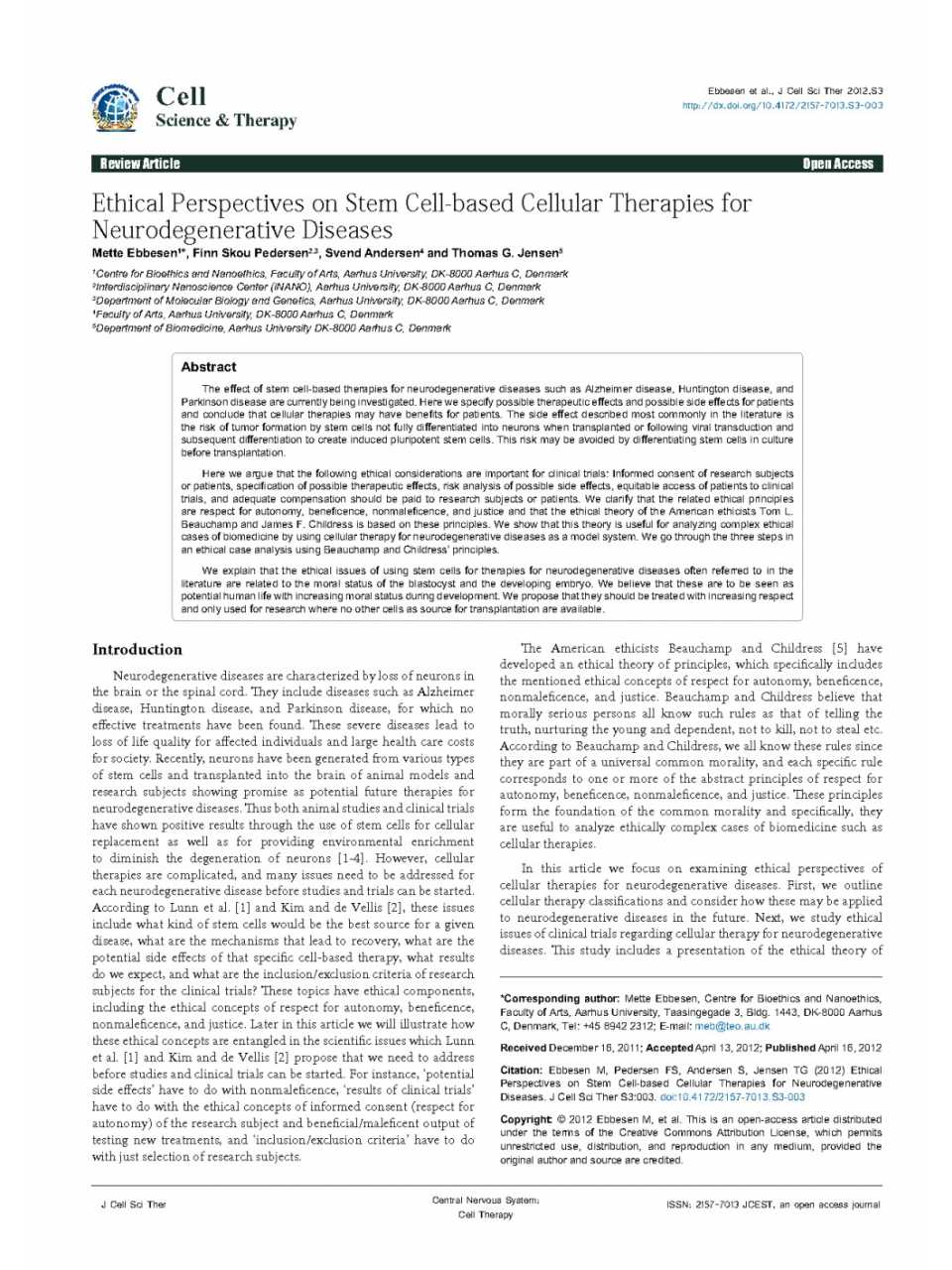 ETHICAL PERSPECTIVES ON STEM CELL-BASED CELLULAR THERAPIES FOR NEURODEGENERATIVE DISEASES