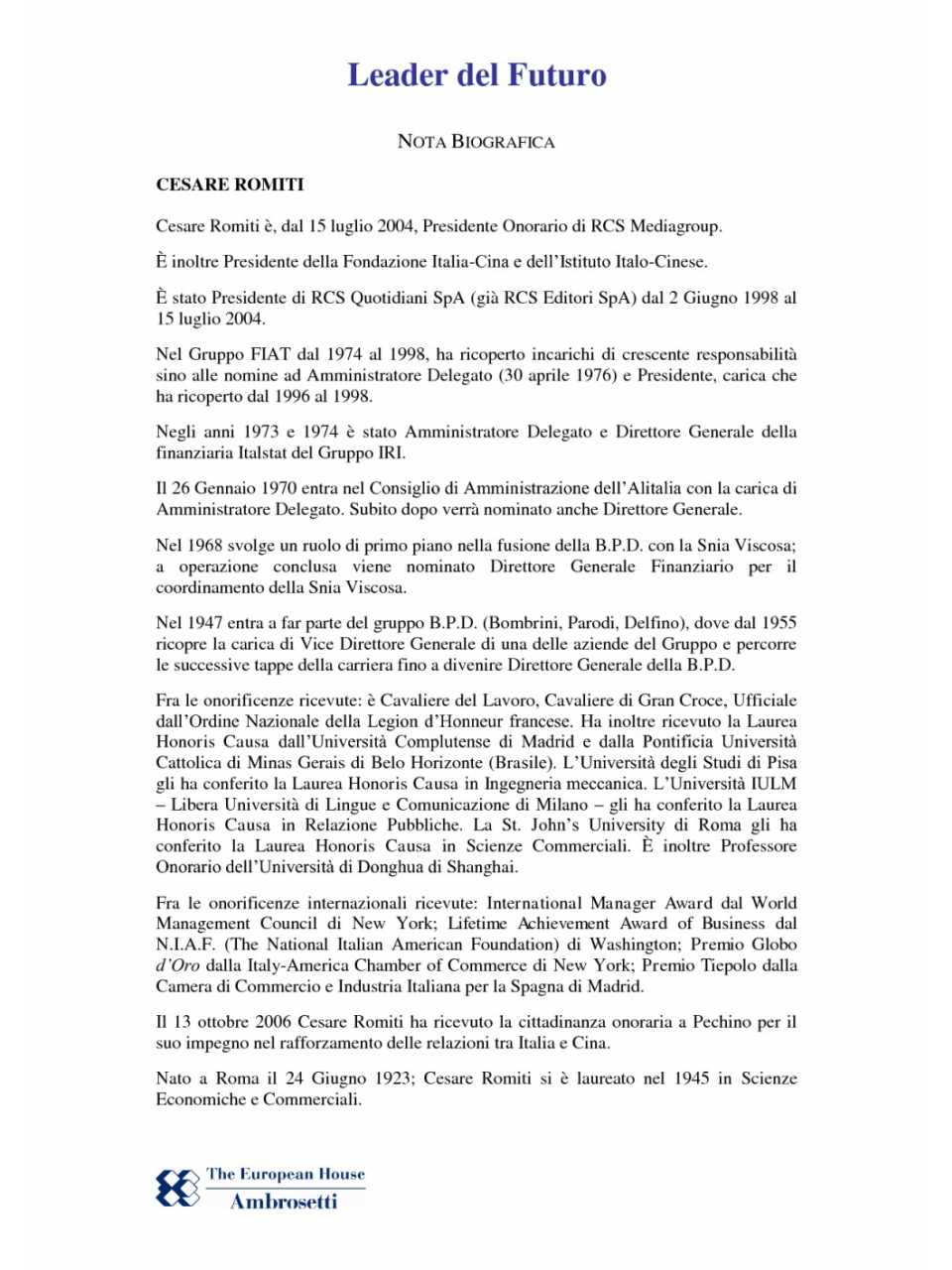 Nota biografica - Romiti