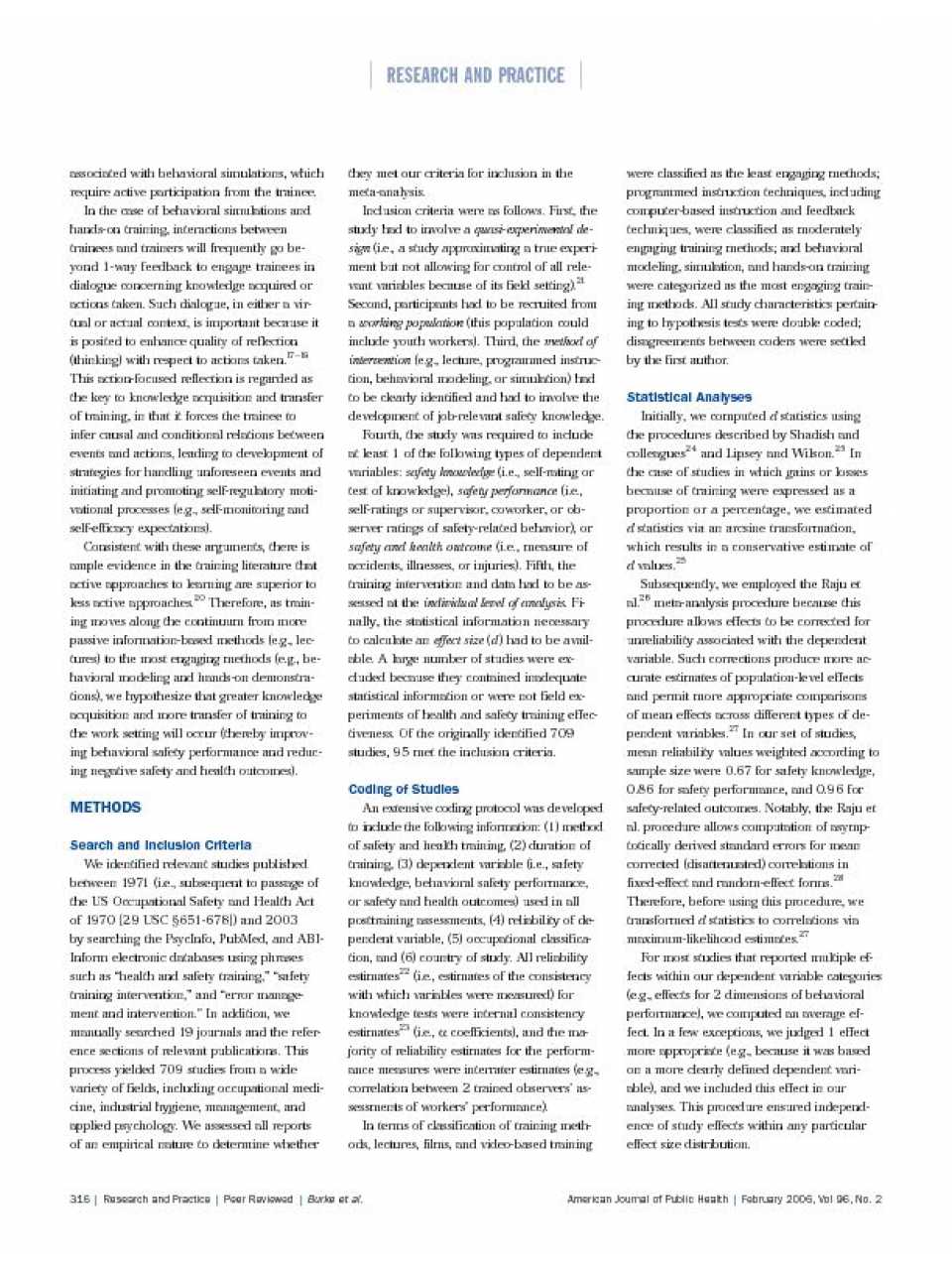 Relative Effectiveness of Worker Safety and Health Training Methods