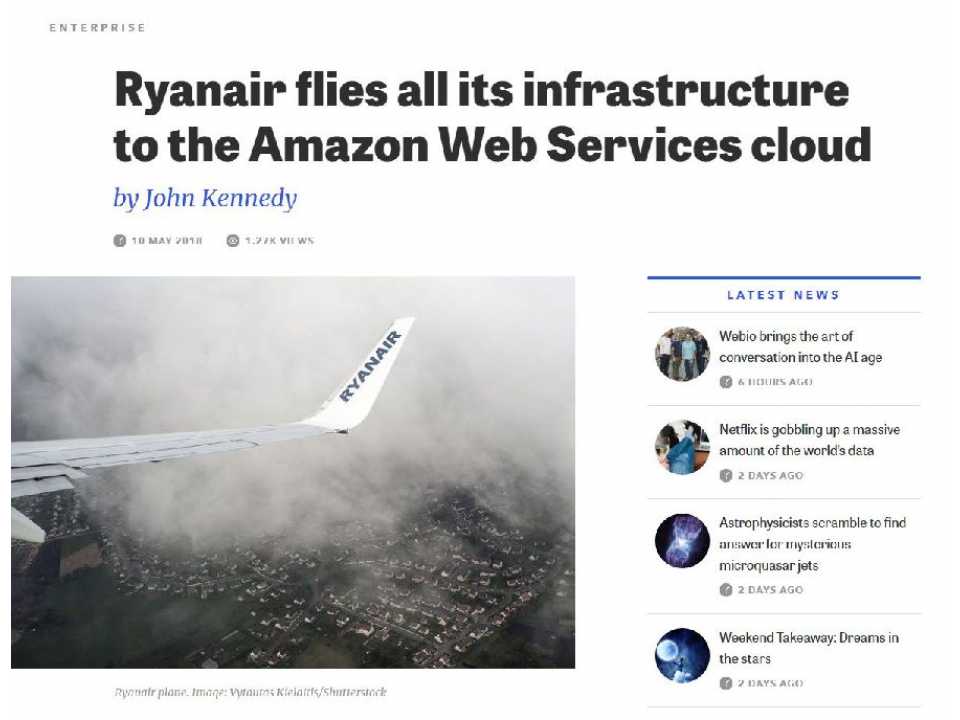 Ryanair flies all its infrastructure to the Amazon Web Services cloud