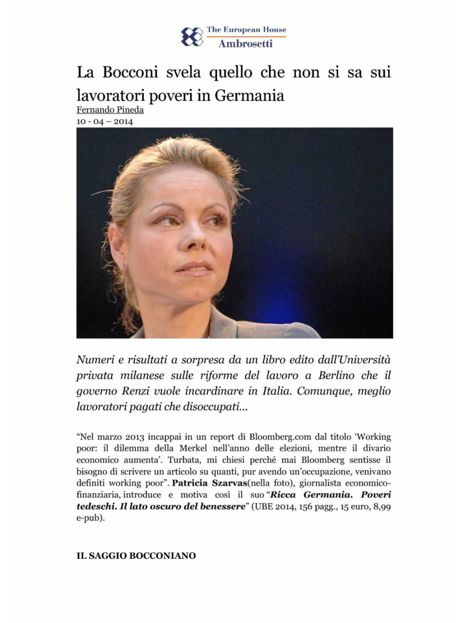 La Bocconi svela quello che non si sa sui lavoratori poveri in Germania