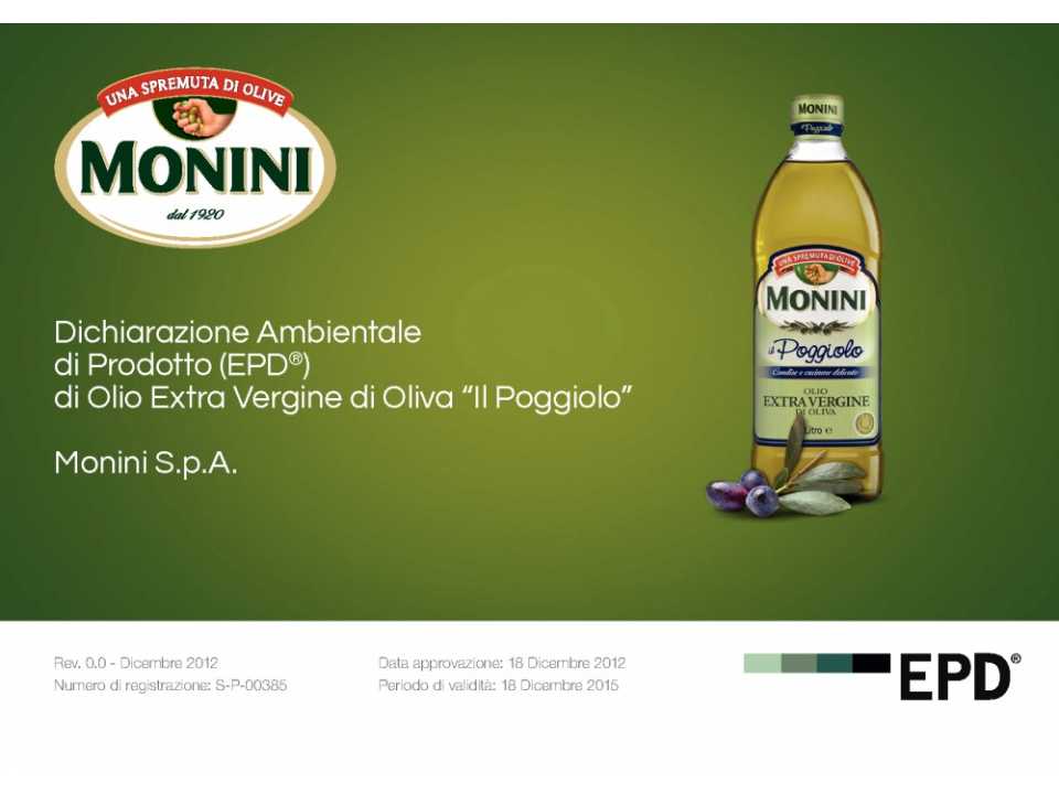 Dichiarazione ambientale di prodotto (EPD) di olio extra vergine di oliva