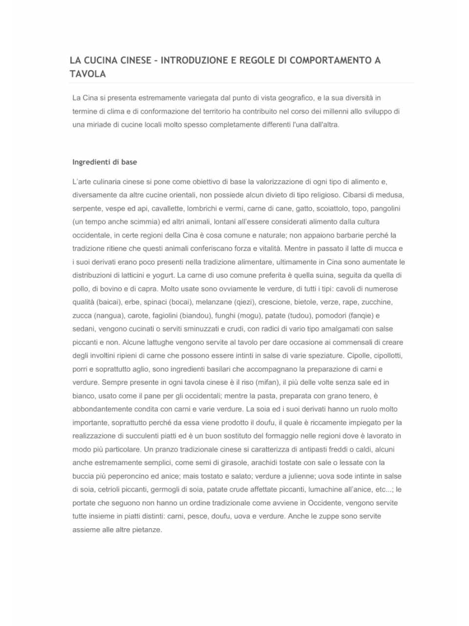 Cucina cinese-introduzione e regole di comportamento