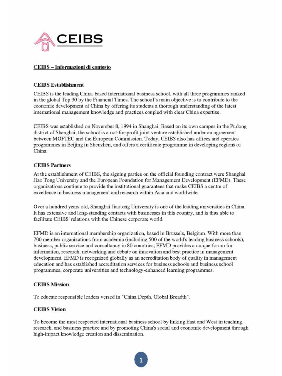 CEIBS-Informazioni di contesto