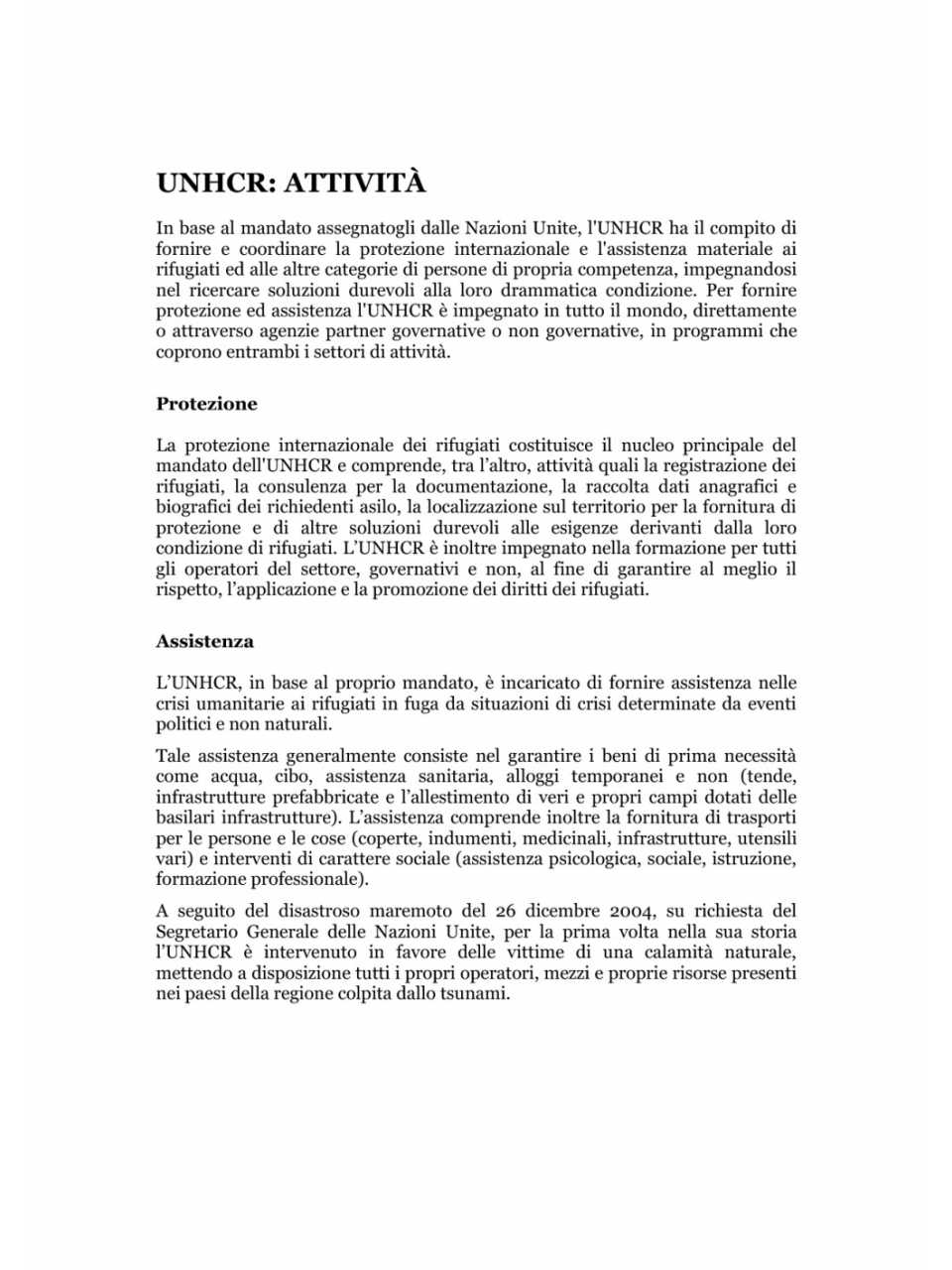 UNHCR: attività