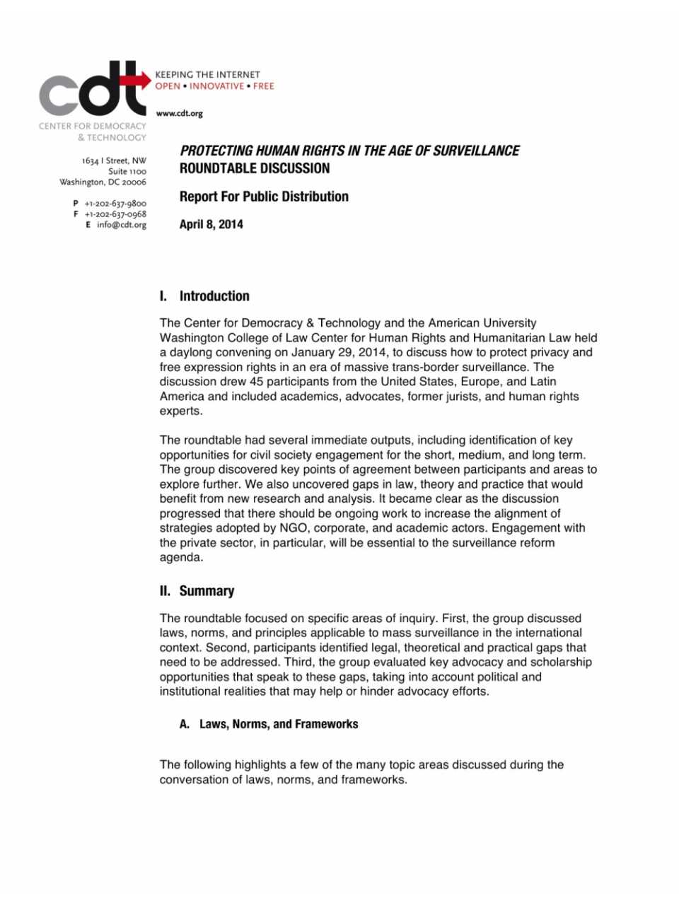 Protecting human rights in the age of surveillance round table discussion