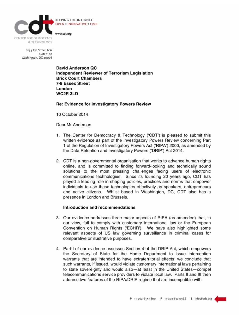 Submission of evidence to UK investigatory powers review