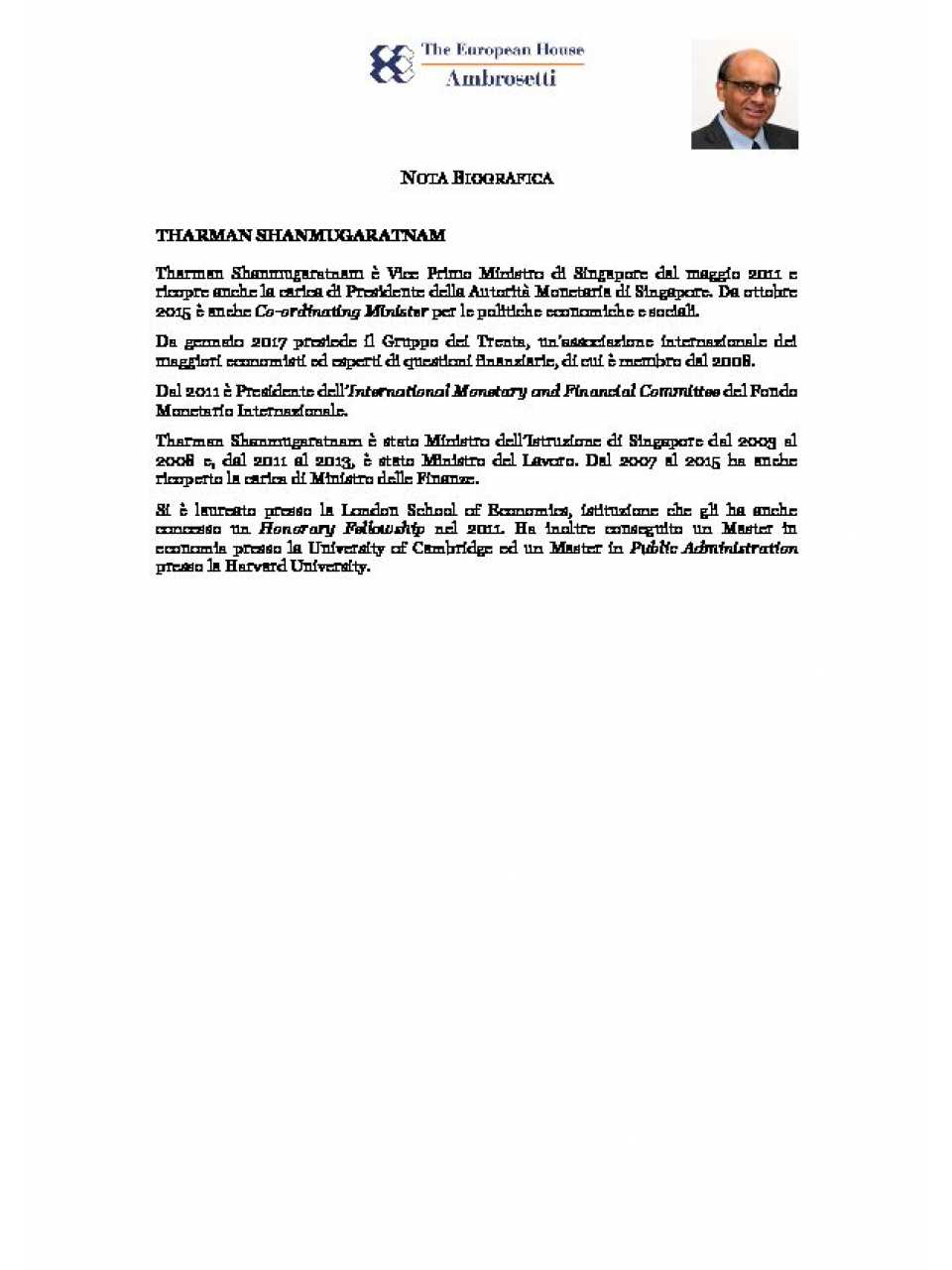 Tharman Shanmugaratnam - Nota biografica