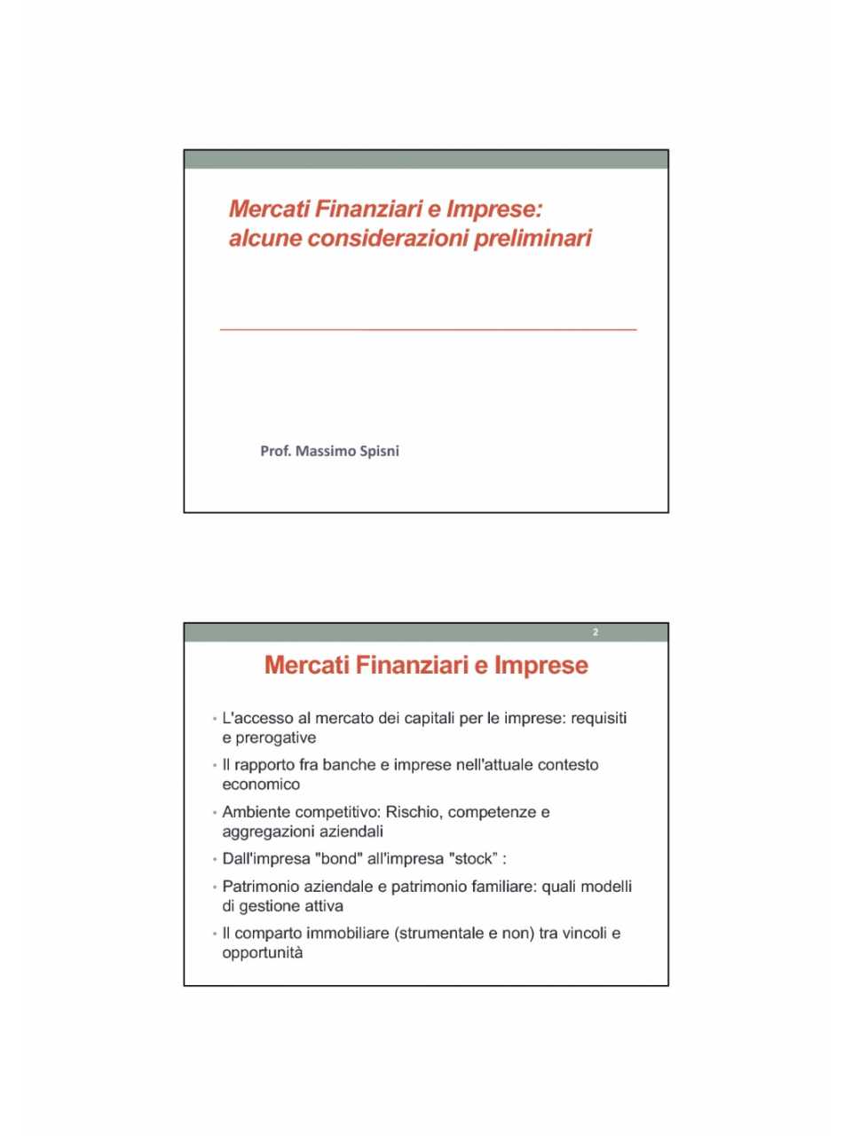 Mercati finanziari e imprese