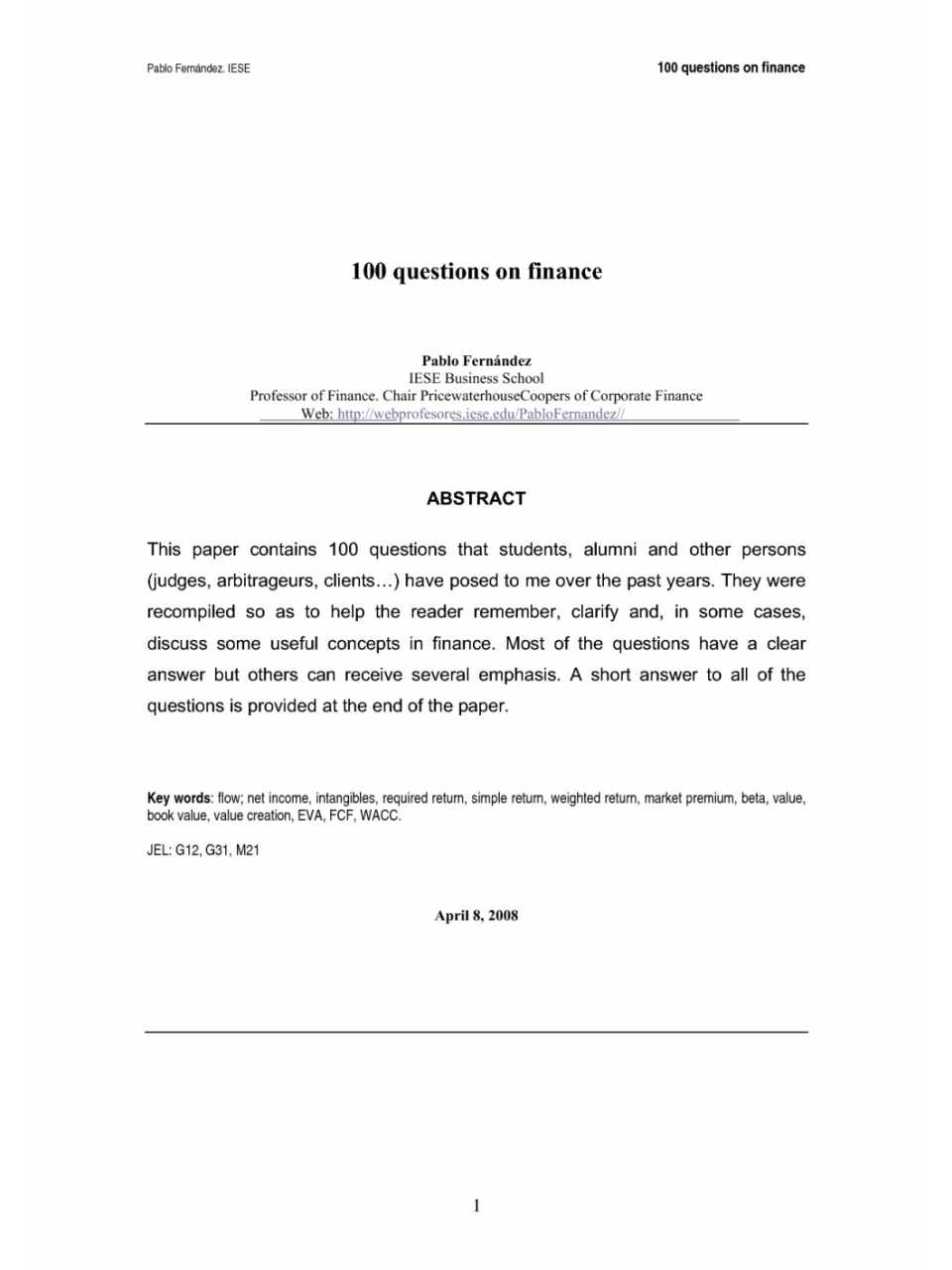 100 Questions on Finance