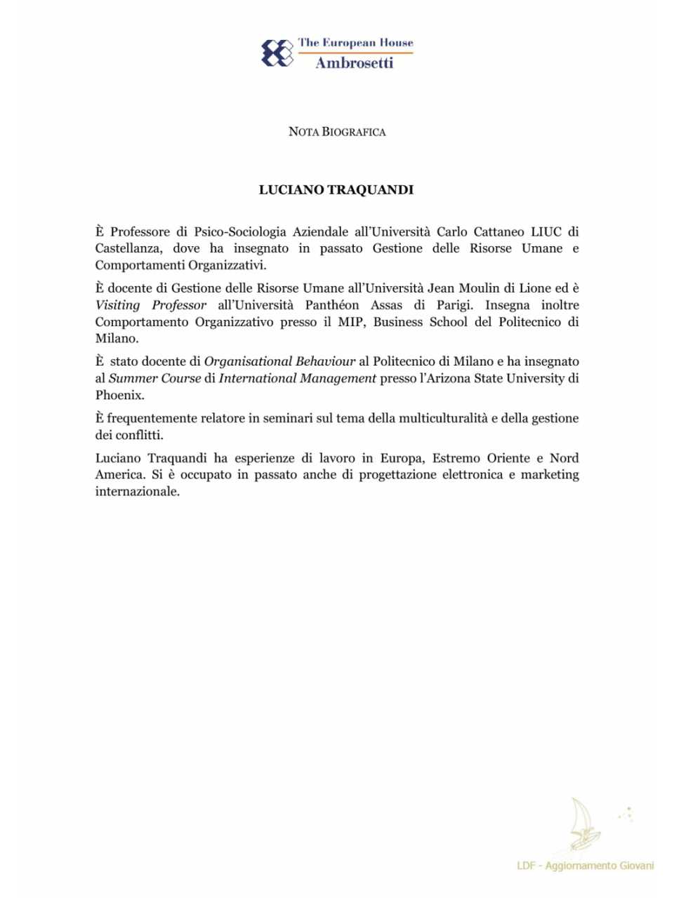 Nota biografica - Luciano Traquandi