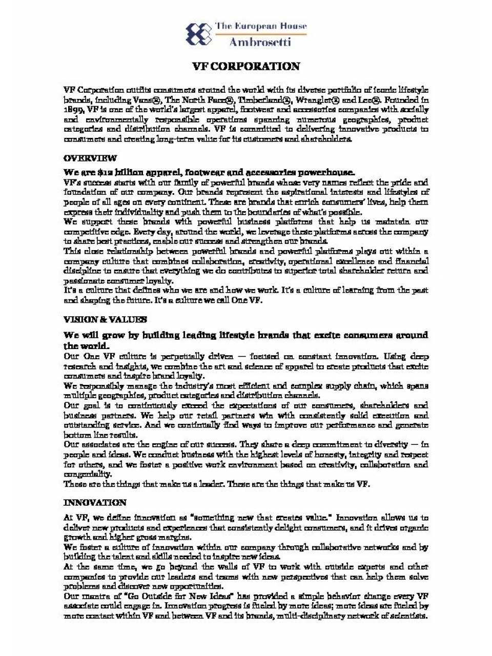 Approfondimento VF Corporation