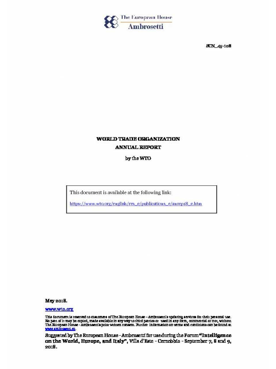 World trade organization. Annual report