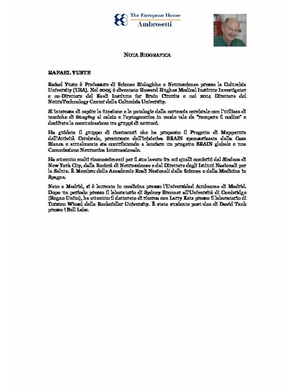 Rafael Yuste - Nota biografica