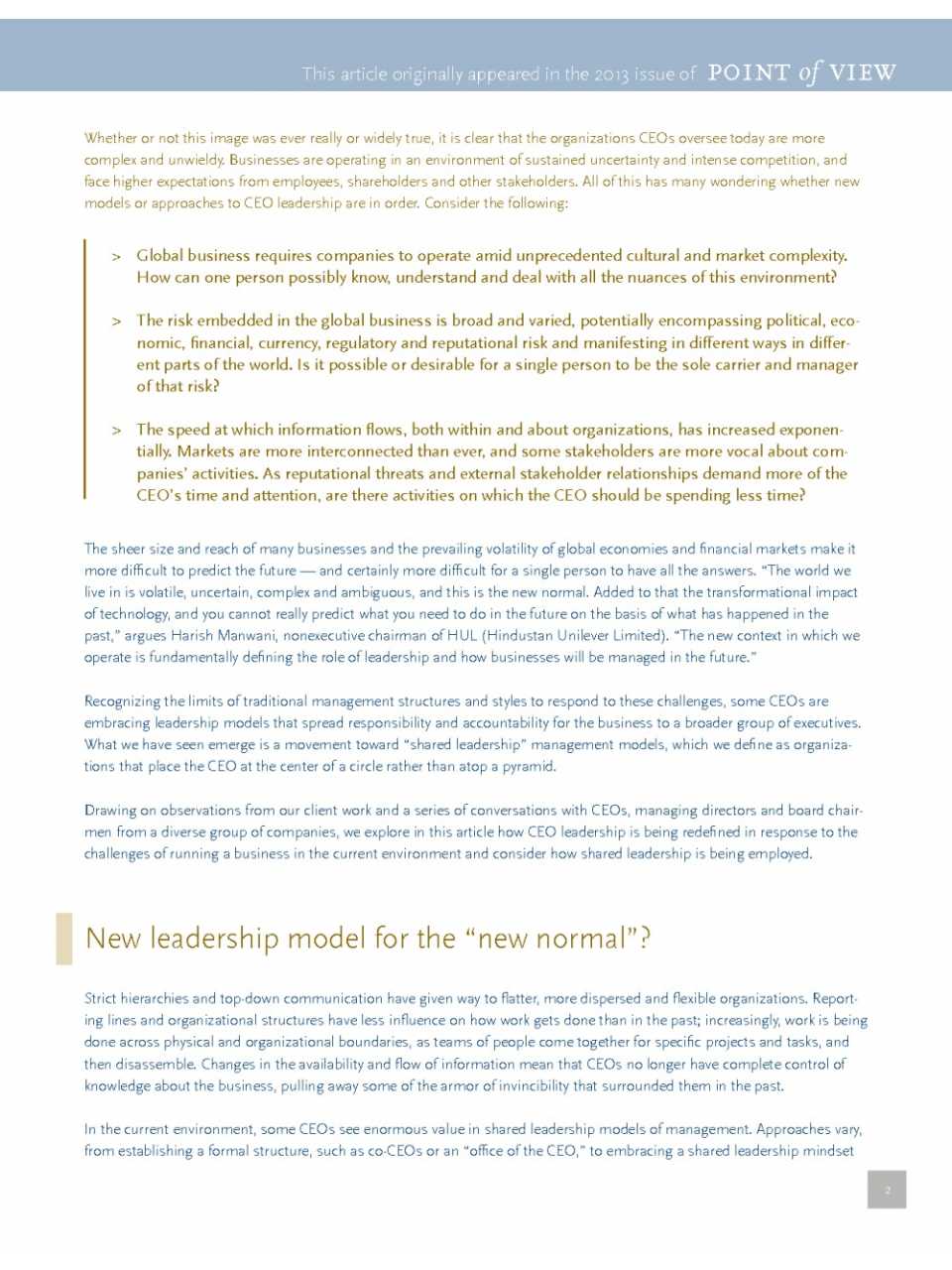 Sharing leadership at the top