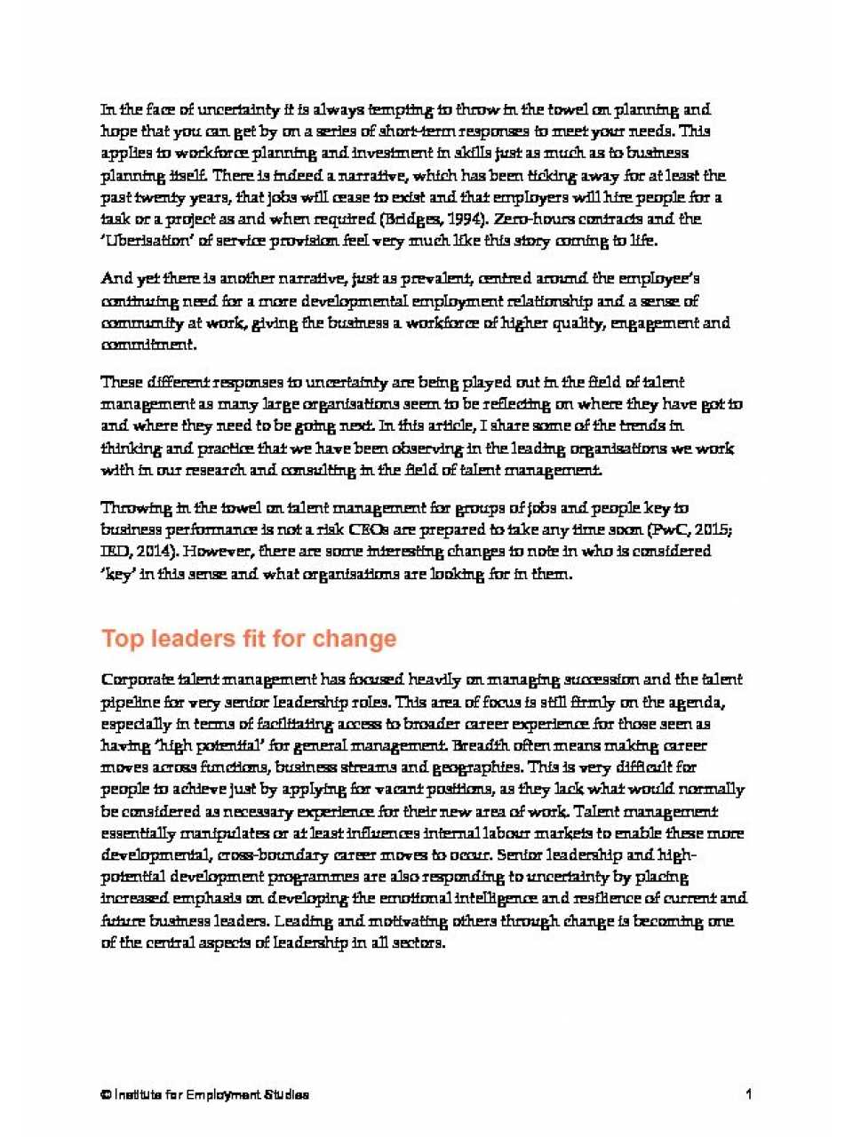 Talent management: responding to uncertainty