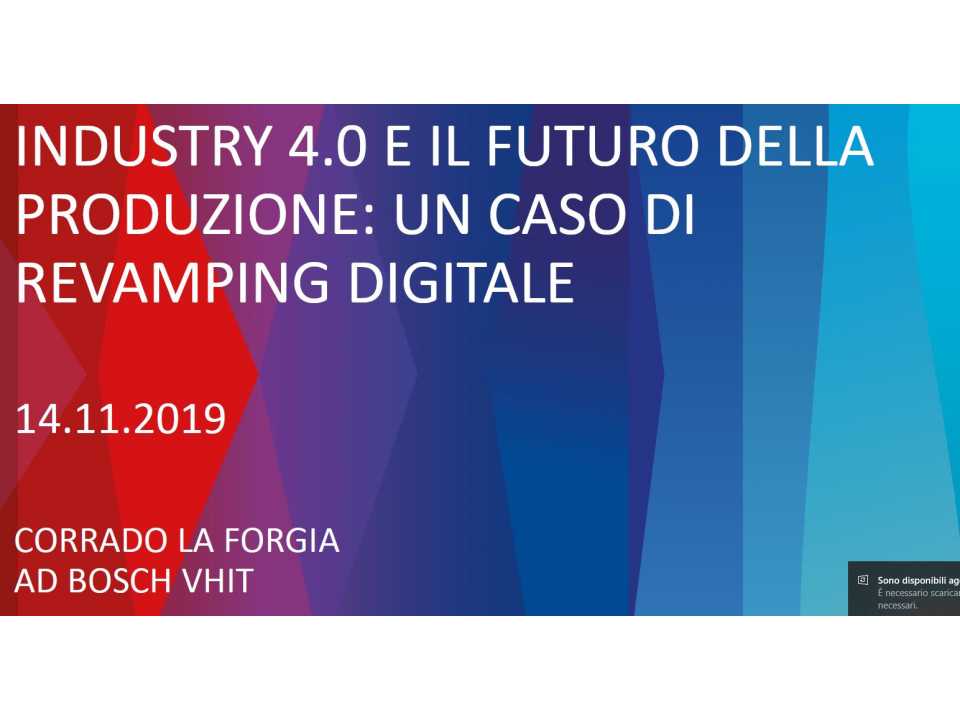 IN PRESENZA
Industry 4.0 e il futuro della produzione: visita allo stabilimento VHIT Bosch, un caso di revamping digitale