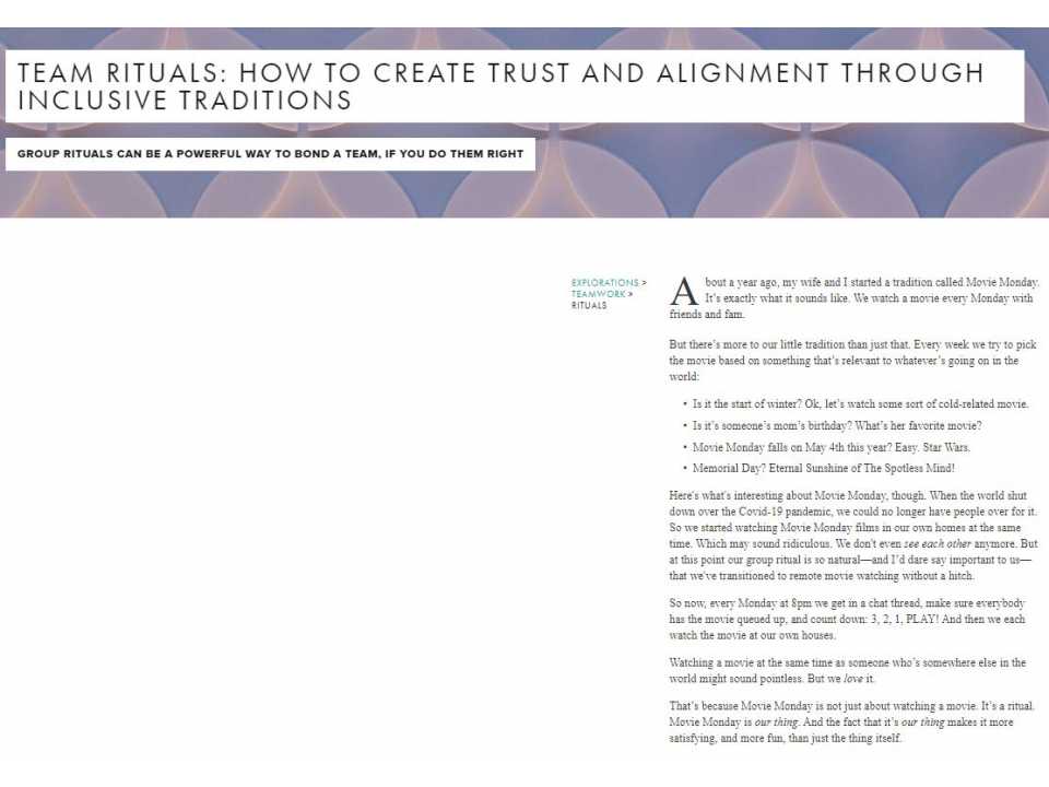 Team rituals: how to create trust and alignment through inclusive traditions