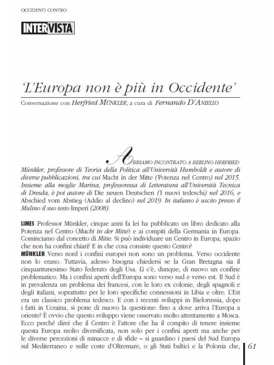 L'Europa non è più in Occidente
