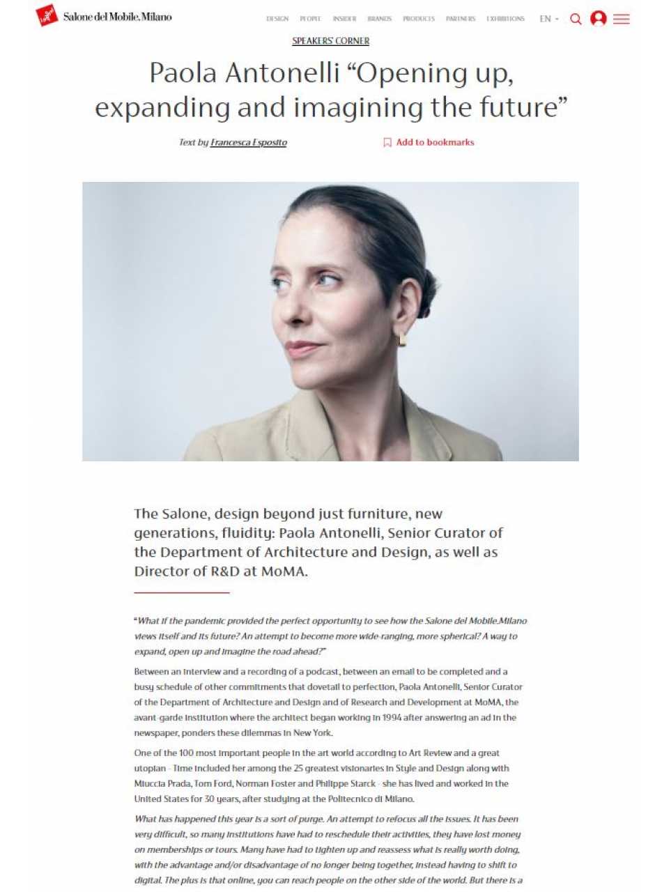 Paola Antonelli “Opening up, expanding and imagining the future”