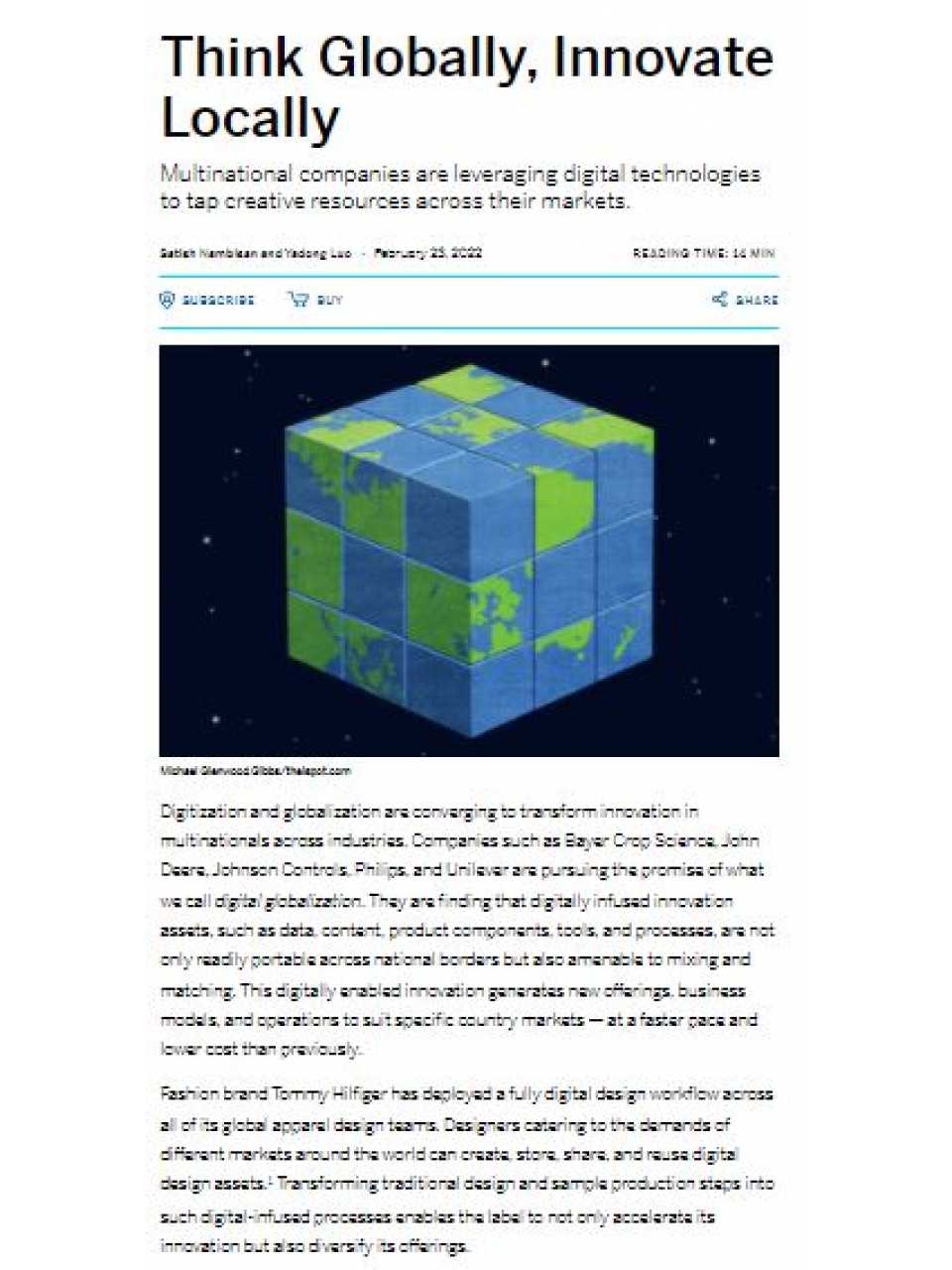 Think Globally, Innovate Locally