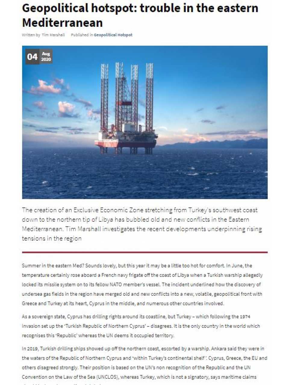 Geopolitical hotspot: trouble in the eastern Mediterranean