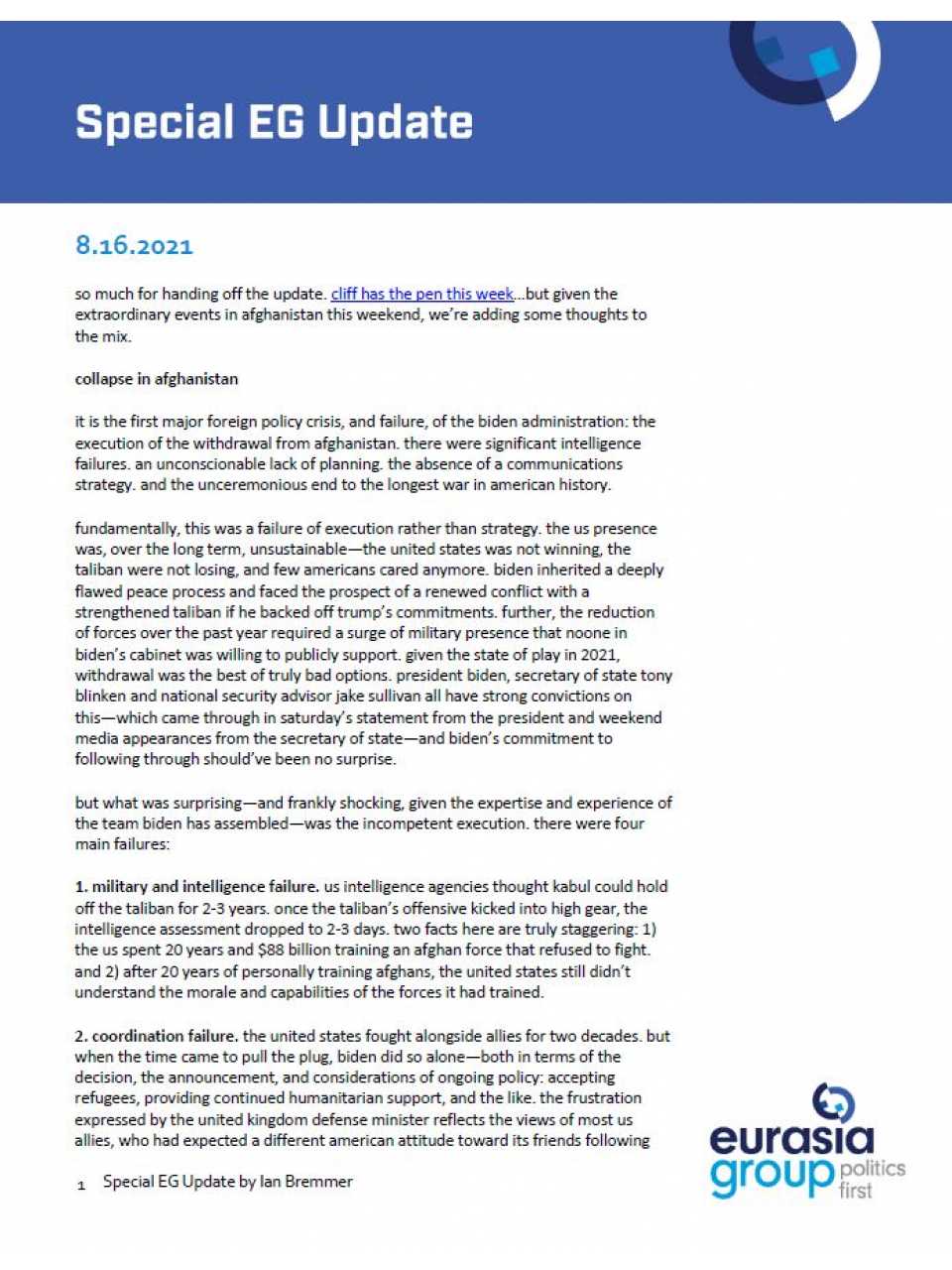 Collapse in Afghanistan